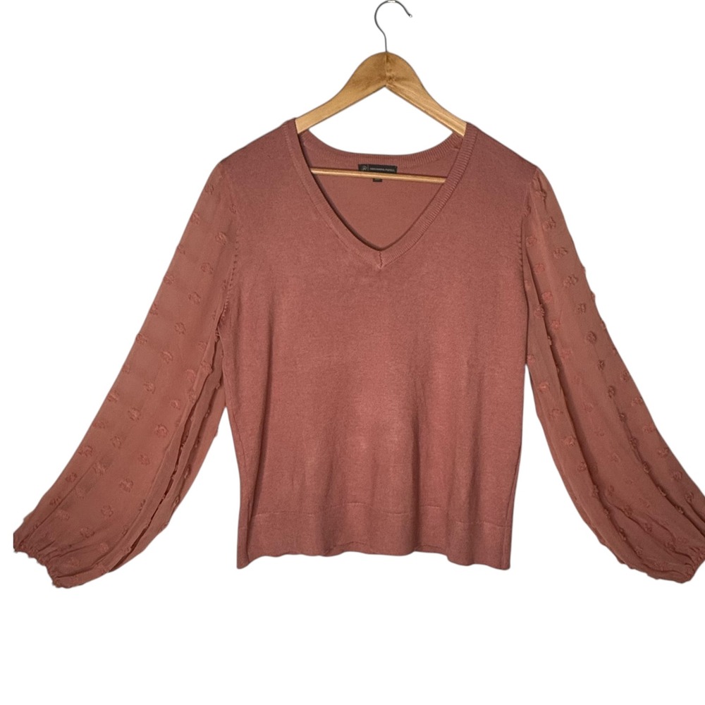 Adrianna Papell Knit Top‎ Womens XL Sheer Balloon Sleeves Romantic Feminine